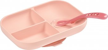 Набор посуды Beaba Set repas silicone avec ventouse (тарелка, ложка) Ventouse Rose/при покупке с продукцией
