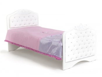Детская кровать ABC King Princess № 3 со стразами Swarovski Белая кожа (190*90)