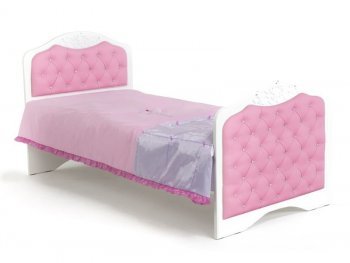 Детская кровать ABC King Princess № 3 со стразами Swarovski Розовая кожа (160*90)