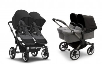 Детская коляска 2 в 1 для двойни и погодок Bugaboo Donkey 5 Twin шасси Graphite Graphite/Grey Melange/Midnight Black