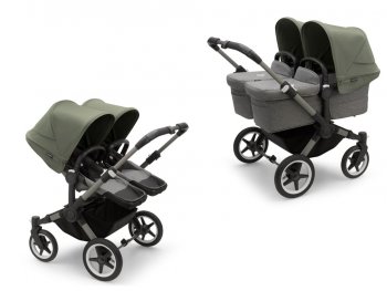 Детская коляска 2 в 1 для двойни и погодок Bugaboo Donkey 5 Twin шасси Graphite Graphite/Grey Melange/Forest Green