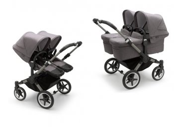 Детская коляска 2 в 1 для двойни и погодок Bugaboo Donkey 5 Twin шасси Graphite Graphite/Grey Melange/Grey Melangе