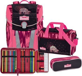 Школьный рюкзак Scout Sunny Розовый Динозавр с наполнением 4 предмета