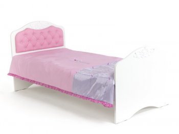 Детская кровать ABC King Princess № 2 со стразами Swarowski Розовая кожа (160*90)