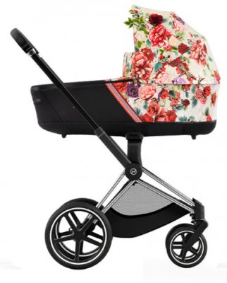 Коляска для новорожденных Cybex Priam и e-Priam IV FE Spring Blossom Light (шасси на выбор) шасси Chrome Black