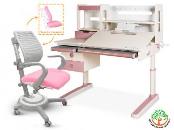 Комплект Mealux парта Oxford Max (BD-930)+ кресло Ergoback (Y-1020) столешница белая, накладки розовые