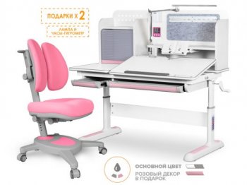 Комплект парта Mealux Winnipeg Multicolor BD-630 + кресло Onyx Duo (Y-115) столешница белая, накладки розовые и серые + розовый 