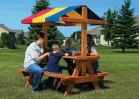 Уютный столик со скамейками и тентом Rainbow Play Systems (Cozy Picnic Table RYB) 1