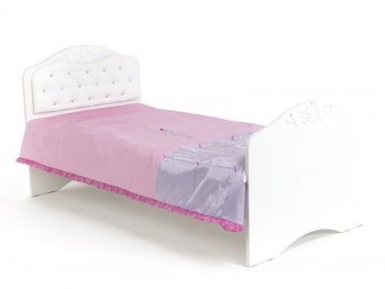 Детская кровать ABC King Princess № 2 со стразами Swarowski Белая кожа (160*90)