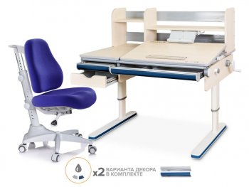 Комплект детский стол-парта Mealux Montreal (BD-670) + кресло Match (Y-528) Белый дуб/Синий
