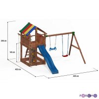 Игровой набор для детской площадки Paremo PS217-07: домик с тентом, горка с лестницей, песочница, канат, веревочная лестница, скалолазная доска и 2 качели 2